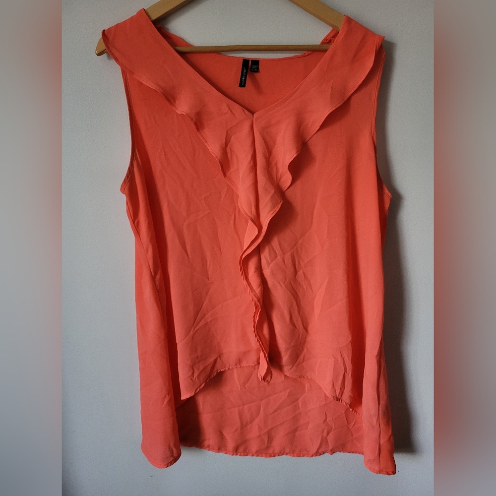 🎁 Free With Any Purchase - AMANDA GREEN Orange Pink Ruffled Detailling Blouse